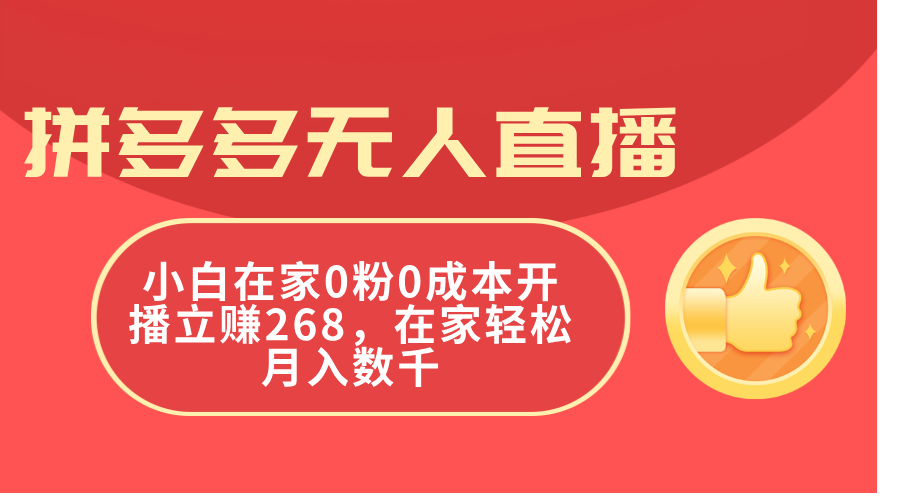 (11521期)拼多多无人直播,小白在家0粉0成本开播立赚268,在家轻松月入数千-百川聊项目