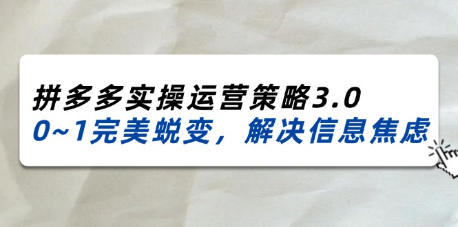 （11658期）2024_2025拼多多实操运营策略3.0，0~1完美蜕变，解决信息焦虑（38节）-百川聊项目