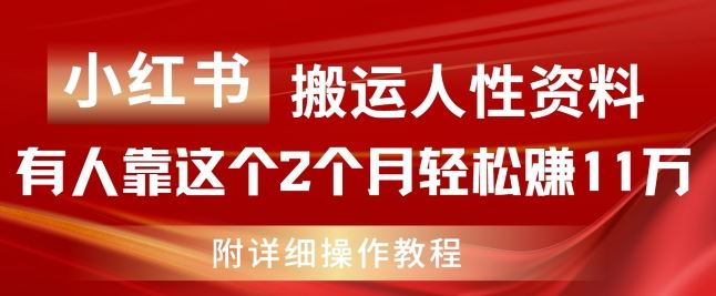小红书搬运人性资料，有人靠这个2个月轻松赚11w，附教程【揭秘】-百川聊项目