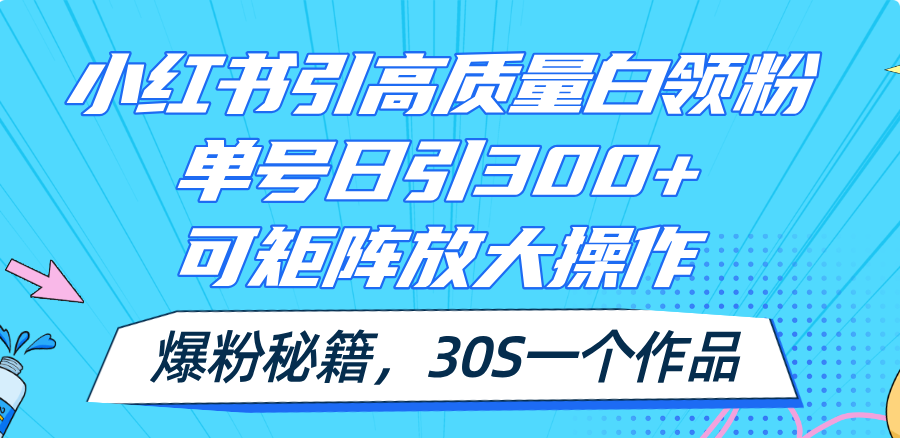 （11692期）小红书引高质量白领粉，单号日引300+，可放大操作，爆粉秘籍！30s一个作品-百川聊项目