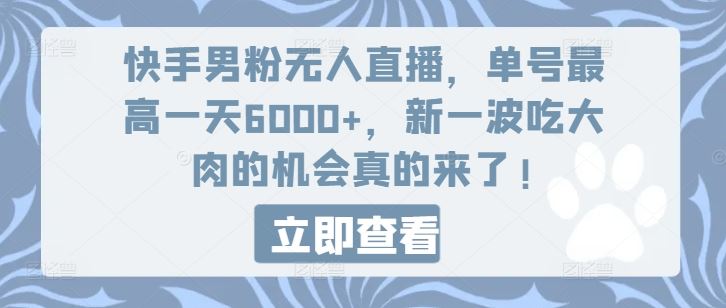 快手男粉无人直播，单号最高一天6000+，新一波吃大肉的机会真的来了-百川聊项目