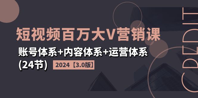 (11795期)2024短视频·百万大V营销课【3.0版】账号体系+内容体系+运营体系(24节)-百川聊项目