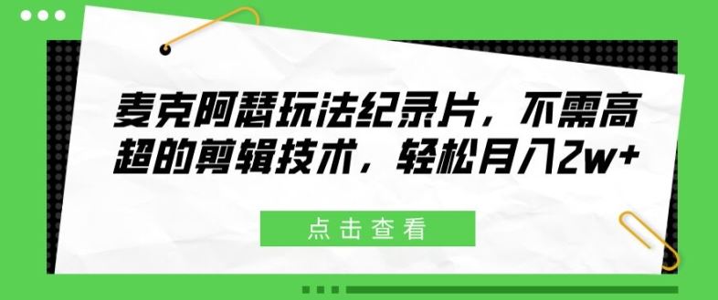 麦克阿瑟玩法纪录片，不需高超的剪辑技术，轻松月入2w+【揭秘】-百川聊项目