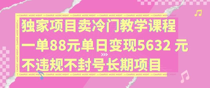 独家项目卖冷门教学课程一单88元单日变现5632元违规不封号长期项目【揭秘】-百川聊项目