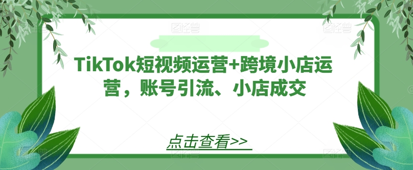 TikTok短视频运营+跨境小店运营，账号引流、小店成交-百川聊项目