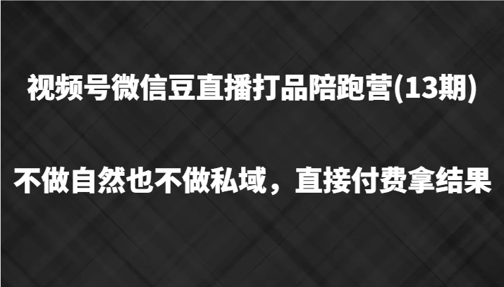 视频号微信豆直播打品陪跑(13期)，不做不自然流不做私域，直接付费拿结果-百川聊项目