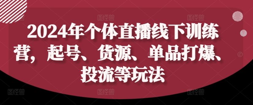 2024年个体直播训练营，起号、货源、单品打爆、投流等玩法-百川聊项目