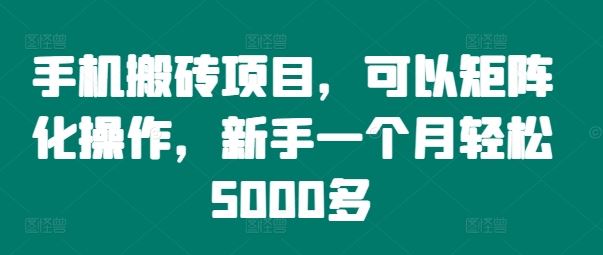 手机搬砖项目，可以矩阵化操作，新手一个月轻松5000多-百川聊项目
