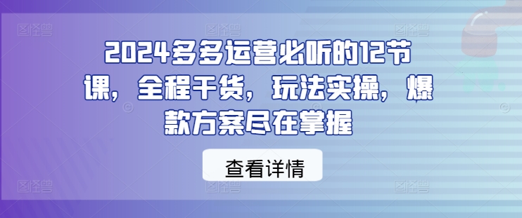 2024多多运营必听的12节课，全程干货，玩法实操，爆款方案尽在掌握-百川聊项目