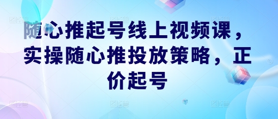 随心推起号线上视频课，实操随心推投放策略，正价起号-百川聊项目