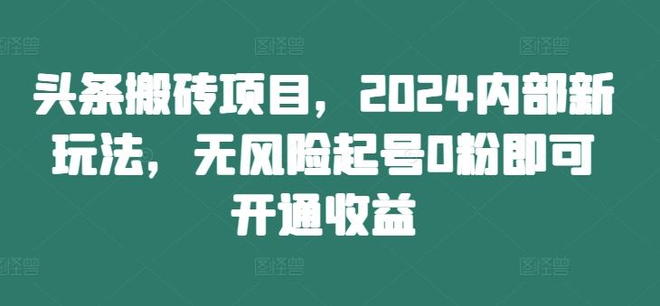 头条搬砖项目,2024内部新玩法,无风险起号0粉即可开通收益-百川聊项目