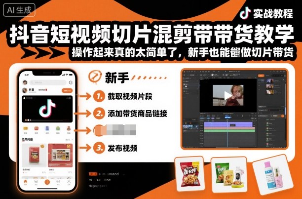 抖音短视频切片混剪带货教学，操作起来真的太简单了，新手也能做切片带货-百川聊项目