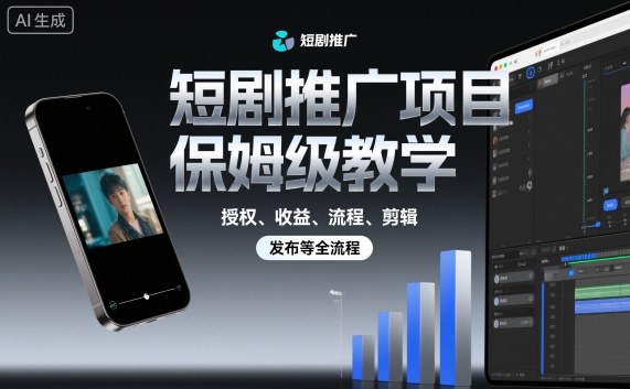 短剧推广项目保姆级教学，授权、收益、流程、剪辑，发布等全流程-百川聊项目