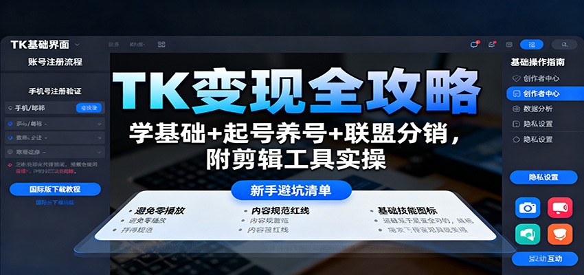 TK变现全攻略：学基础+起号养号+联盟分销，附剪辑工具实操-百川聊项目