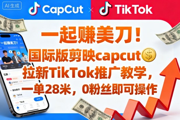 一起賺美刀！国际版剪映capcut拉新TikTok推广教学，一单28米，0粉丝即可操作(附推广入口和教学)-百川聊项目