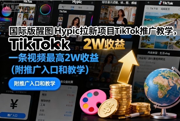 国际版醒图Hypic拉新项目TikTok推广教学，一条视频最高2W收益(附推广入口和教学)-百川聊项目