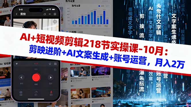 AI+短视频剪辑218节实操课-10月：剪映进阶+AI文案生成+账号运营，月入2万-百川聊项目