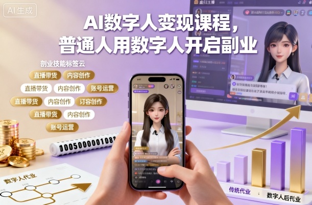 AI数字人变现课程，普通人用数字人开启副业-百川聊项目