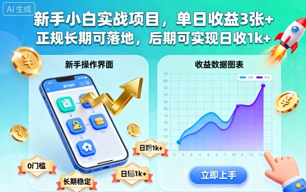 新手小白实战项目，单日收益3张+，正规长期可落地，后期可实现日收1k+【揭秘】-百川聊项目