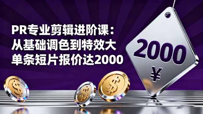PR专业剪辑进阶课：从基础调色到特效大片的进阶技能，单条短片报价达2000-百川聊项目