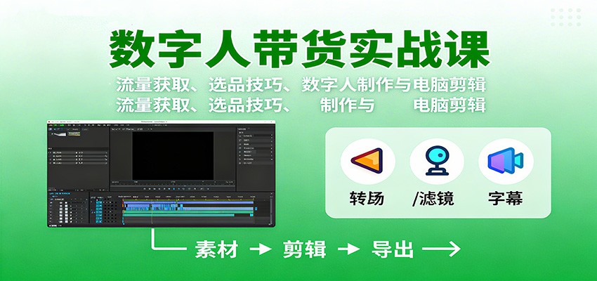 数字人变现实战课：流量获取、选品技巧、数字人制作与电脑剪辑-百川聊项目