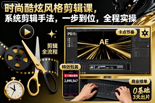 时尚酷炫风格剪辑课，系统剪辑手法，一步到位，全程实操-百川聊项目
