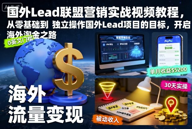 国外Lead联盟营销实战视频教程，从零基础到独立操作国外Lead项目的目标，开启海外淘金之路-百川聊项目