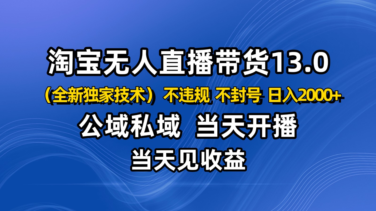 淘宝无人直播13.0，公域私域技术，不封号，不违规 布局下半年旺季赛道，日入2000+-百川聊项目