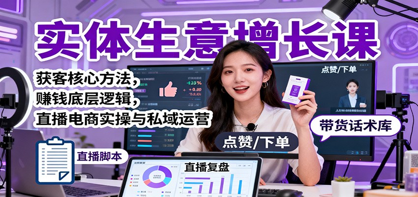 实体生意增长课：获客核心方法，赚钱底层逻辑，直播电商实操与私域运营-百川聊项目