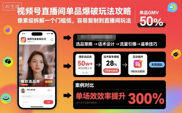视频号直播间单品爆破玩法攻略，像素级拆解一个门槛低，容易复制到直播间玩法-百川聊项目