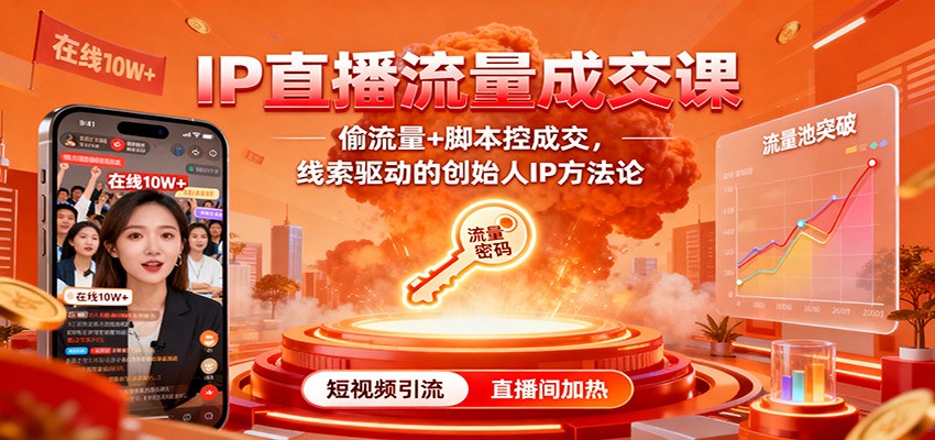 IP直播流量成交课：偷流量+脚本控成交，线索驱动的创始人IP方法论-百川聊项目
