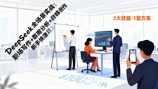 DeepSeek全场景实战：职场写作+数据分析+自媒体创作，新手快速月入过万-百川聊项目