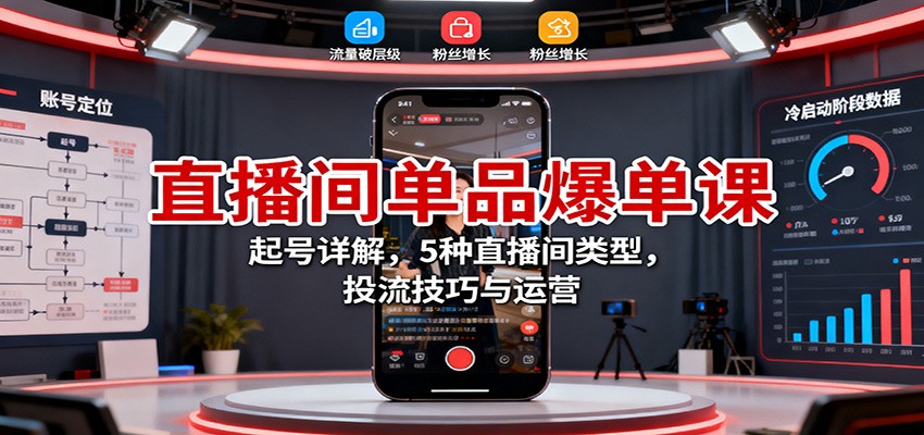 直播间单品爆单课：起号详解，5种直播间类型，投流技巧与运营-百川聊项目
