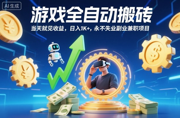 游戏全自动搬砖，当天就见收益，日入1K+，永不失业副业兼职项目【揭秘】-百川聊项目
