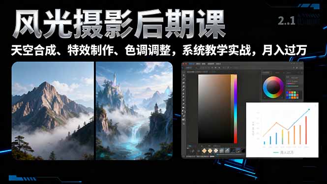风光摄影后期课，一键换天空合成、特效制作、色调调整，月入过万-百川聊项目