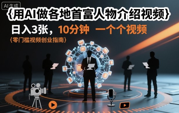 用AI做各地首富人物介绍视频，日入3张，10分钟一个视频-百川聊项目