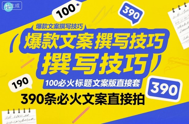 爆款文案撰写技巧，100个必火标题文案模版直接套，390条必火文案直接拍-百川聊项目