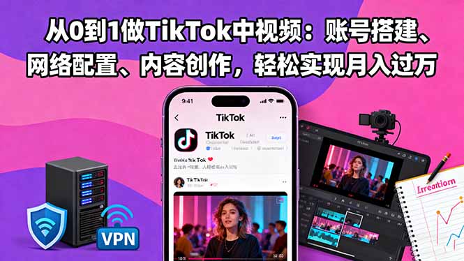 从0到1做TikTok中视频：账号搭建、网络配置、内容创作，轻松实现月入过万-百川聊项目
