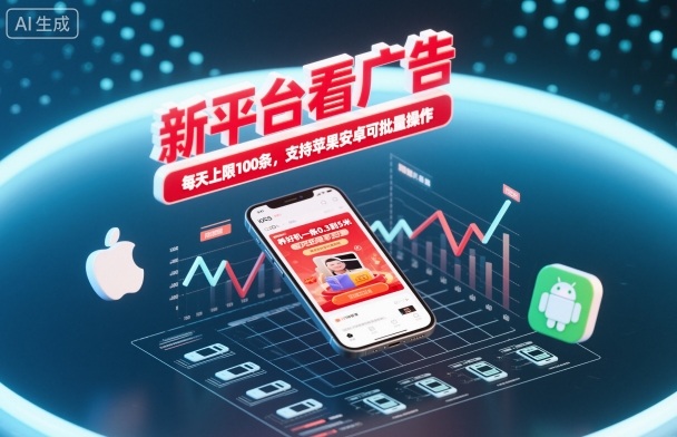 新平台看广告，养好机一条0.3到5米，每天上限100条，支持苹果安卓可批量操作-百川聊项目
