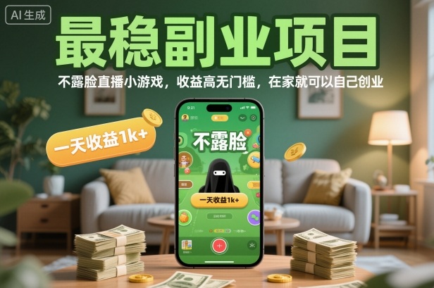 最稳副业项目，不露脸直播小游戏，收益高无门槛，一天收益1k+，在家就可以自己创业【揭秘】-百川聊项目