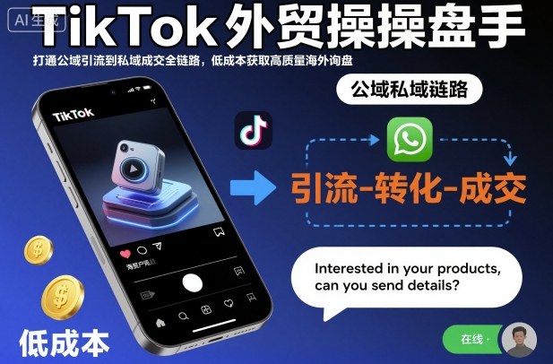 TikTok外贸操盘手，打通公域引流到私域成交全链路，低成本获取高质量海外询盘-百川聊项目