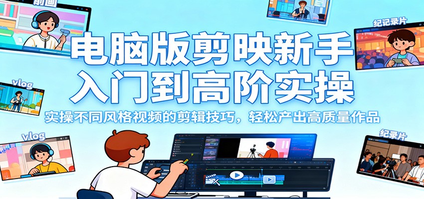 电脑版剪映新手入门到高阶实操，实操不同风格视频的剪辑技巧，轻松产出高质量作品-百川聊项目