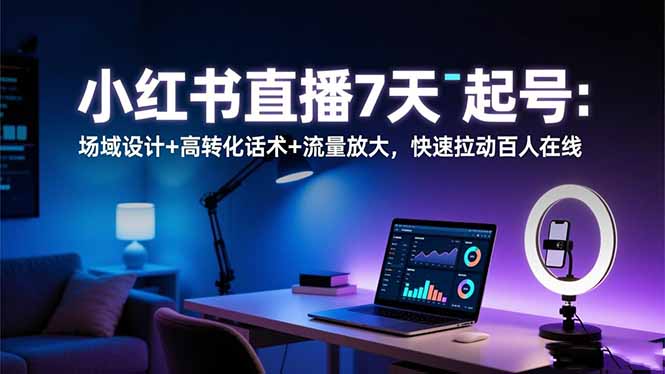 小红书直播7天起号：场域设计+高转化话术+流量放大，快速拉动百人在线-百川聊项目