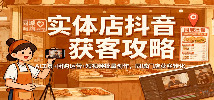 实体店抖音获客攻略：AI工具+团购运营+短视频批量创作，同城门店获客转化-百川聊项目