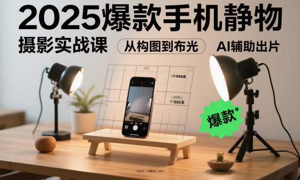 2025爆款手机静物摄影实战课，从构图到布光，不用贵设备，AI辅助出片-百川聊项目