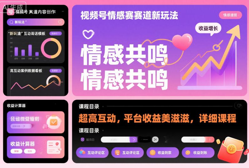 视频号情感赛道新玩法，超高互动，平台收益美滋滋，详细课程-百川聊项目