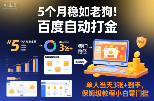 5个月稳如老狗！百度自动打金，单人当天3张+到手，保姆级教程小白零门槛【揭秘】-百川聊项目