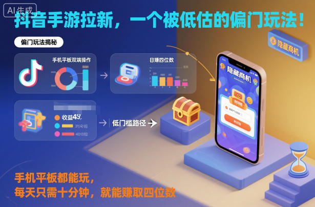 抖音手游拉新，一个被低估的偏门玩法！手机平板都能玩，每天只需十分钟，就能賺取四位数【揭秘】-百川聊项目