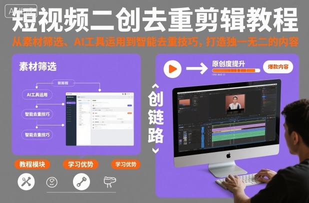 短视频二创去重剪辑教程，从素材筛选、AI工具运用到智能去重技巧，打造独一无二的内容-百川聊项目