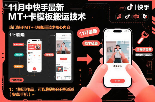 11月中快手最新MT+卡模板搬运技术，1：1搬运作品，可以搬运任何赛道(安卓手机)-百川聊项目